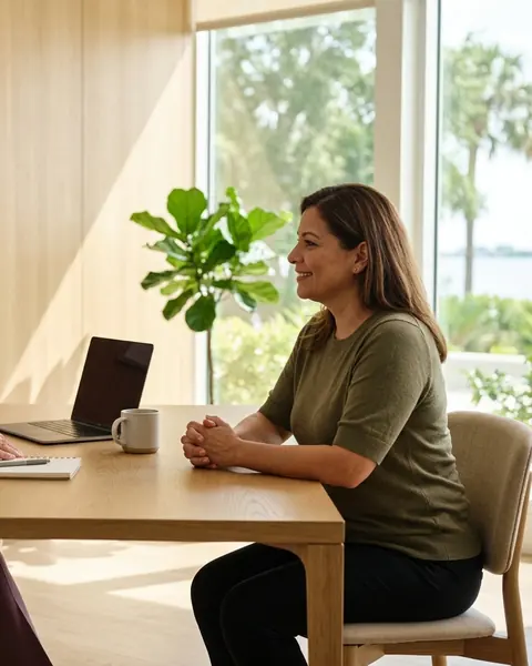 Patient smiling during a follow-up visit for a physician-supervised weight loss program
